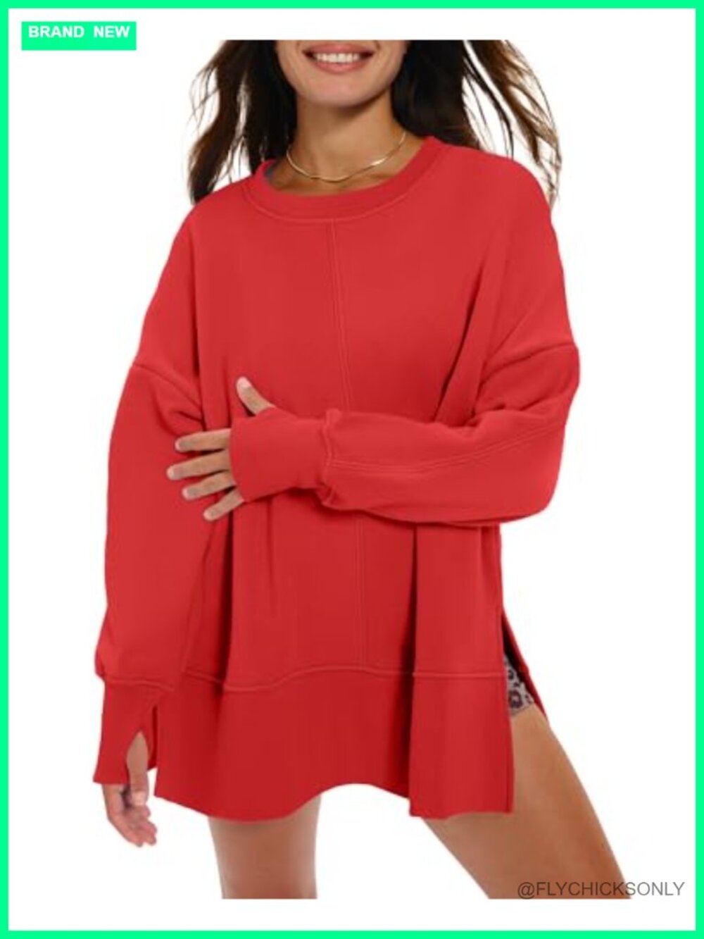 Womens Oversized Fleece Sweatshirt Crewneck Pullover Side Slit Winter Warm